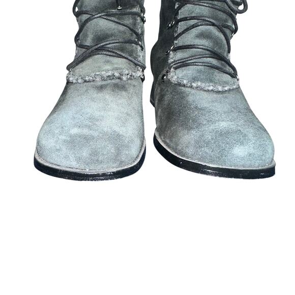 AJ Valenci Valencia black Suede Shearling Lace-Up Ankle Boots Women’s 8W wide - Picture 2 of 12